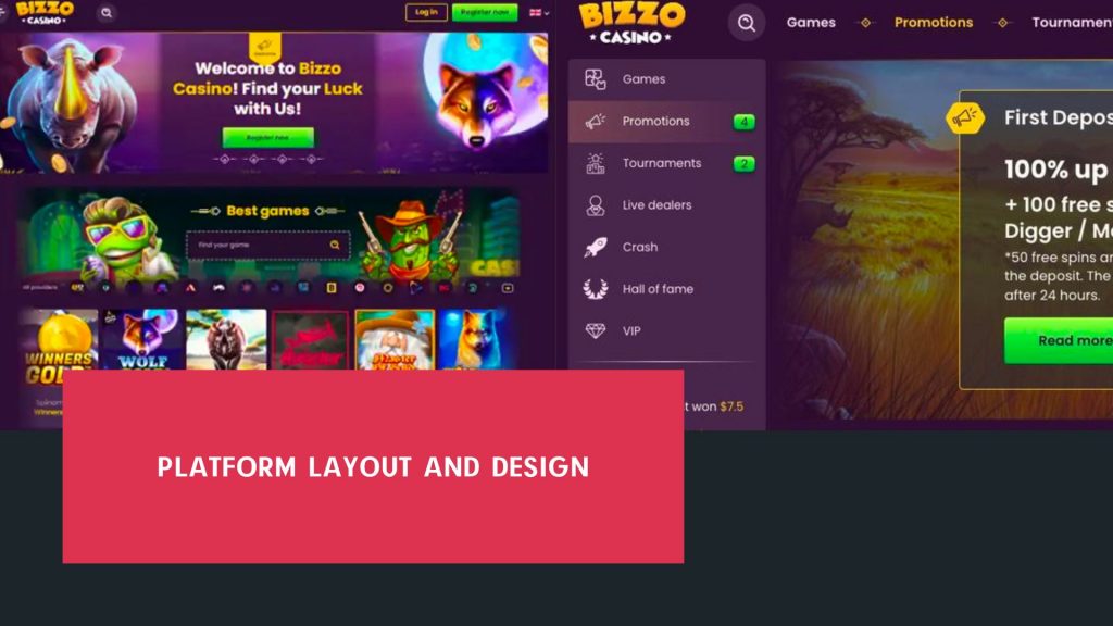 Bizzo casino Platform layout and design