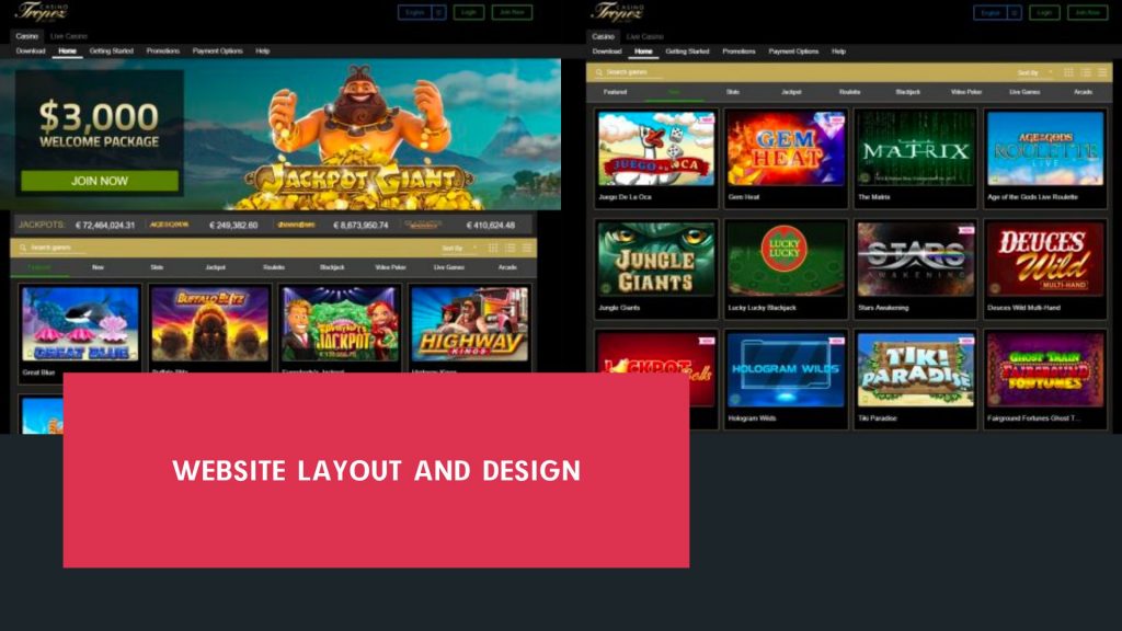 Casino Tropez Website layout and design